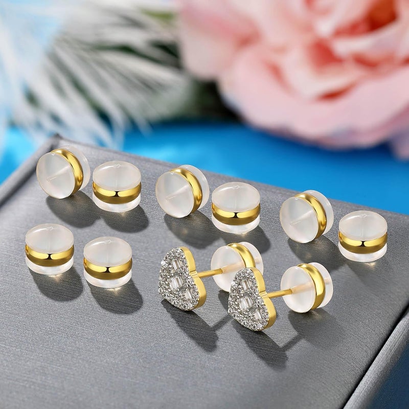 Formulen 7mm Big Silicone Earring Backs,18K Gold Plated Silicone Earring Backs for Studs/Ear Wires Fish Hooks, Hypoallergenice Soft Clear Backings for Women Men W+G - Image 2